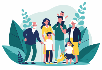 Cartoon Image of a family of 7 people
